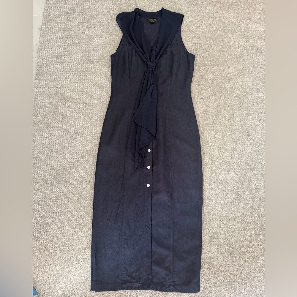 The Limited Y2K Silk-Blend Tie-Neck Maxi Dress in Navy Blue Size 4